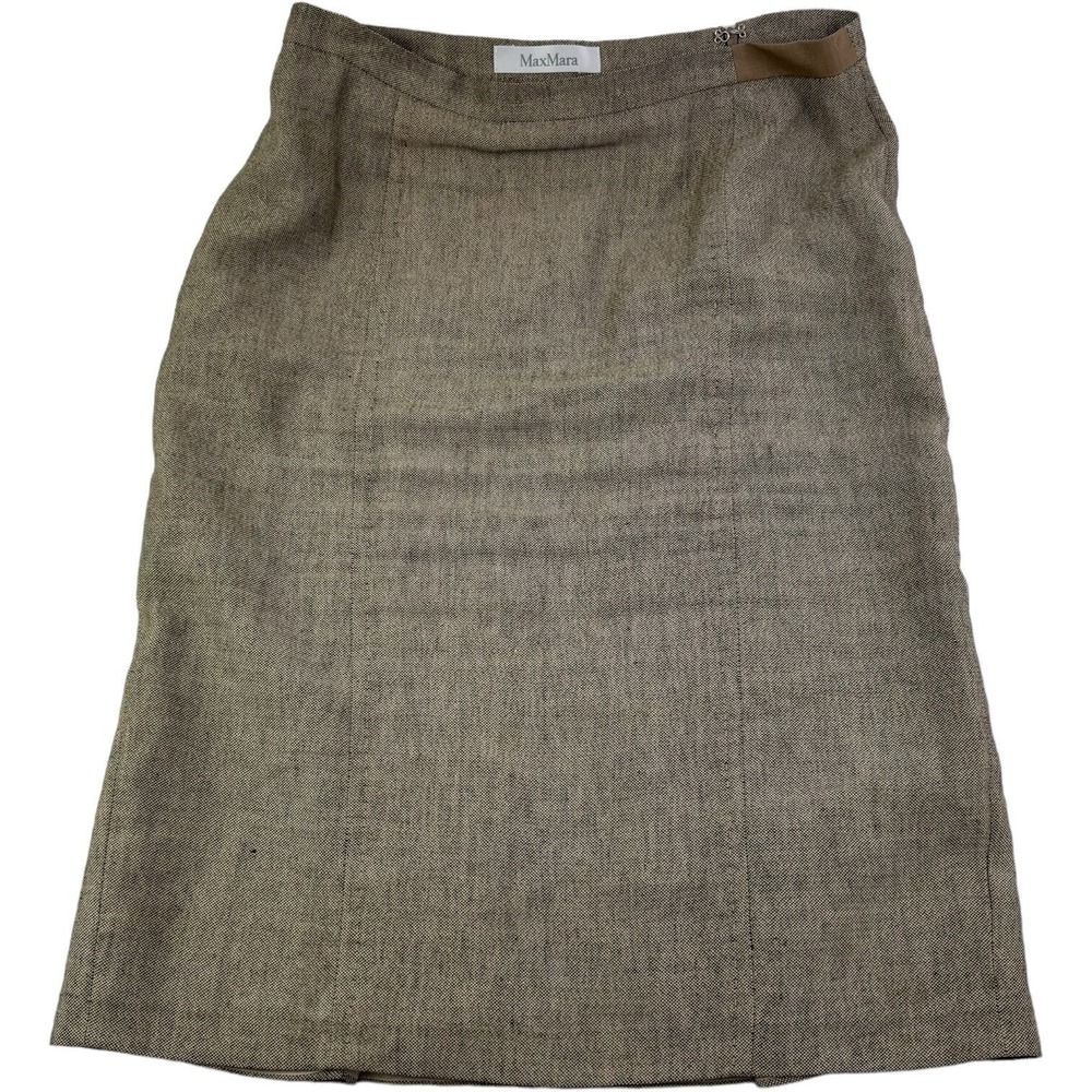 Vintage Max Mara Gold & Black Woven Linen Cotton Blend Skirt‎ Womens Size 8
